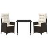 vidaXL Set da Pranzo per Giardino con cuscino 3 pcs Marrone polyrattan