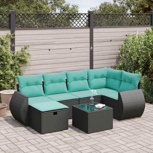 vidaXL Set Divano da Giardino 6 pz con Cuscini Nero in Polyrattan