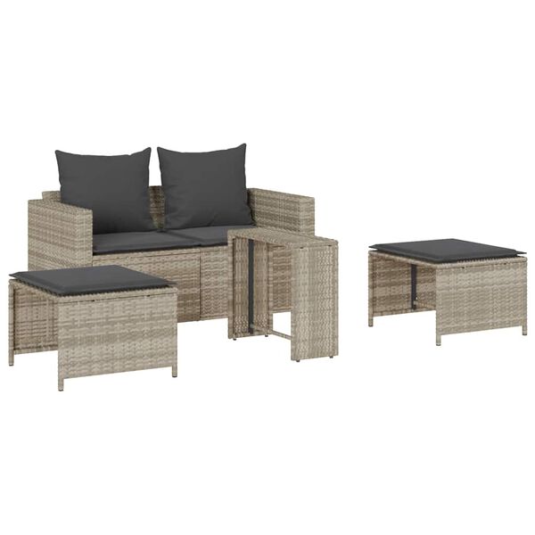 vidaXL Set Divano da Giardino 5pz con Cuscini Grigio Chiaro Polyrattan