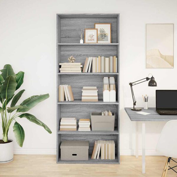 vidaXL Libreria Grigio Sonoma 80x30x189 cm in Legno Multistrato