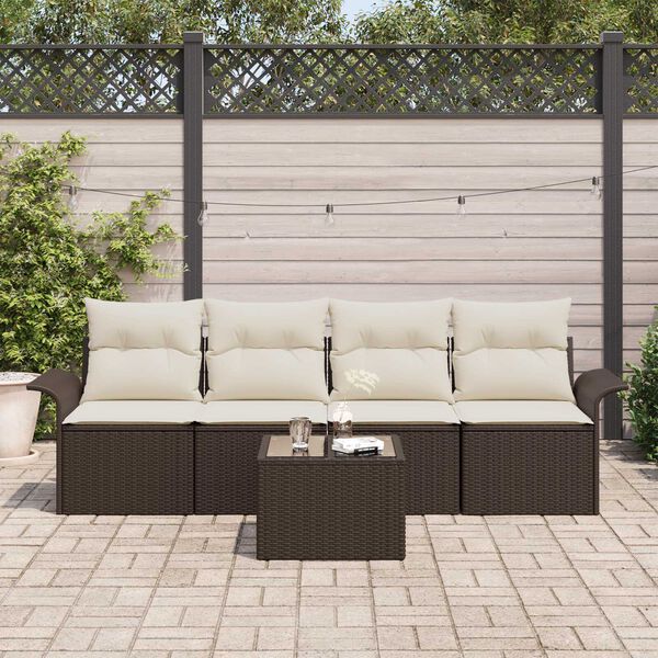 vidaXL Set di divani con cuscino 5 pcs Marrone polyrattan