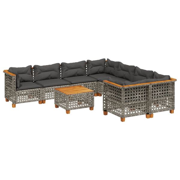 vidaXL Set Divano da Giardino 9 pz con Cuscini Grigio in Polyrattan