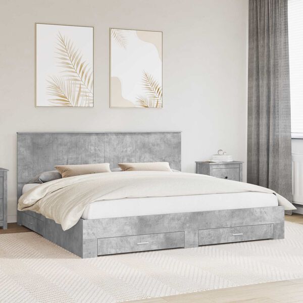 vidaXL Struttura del letto con testiera Grigio cemento 200 x 200 cm