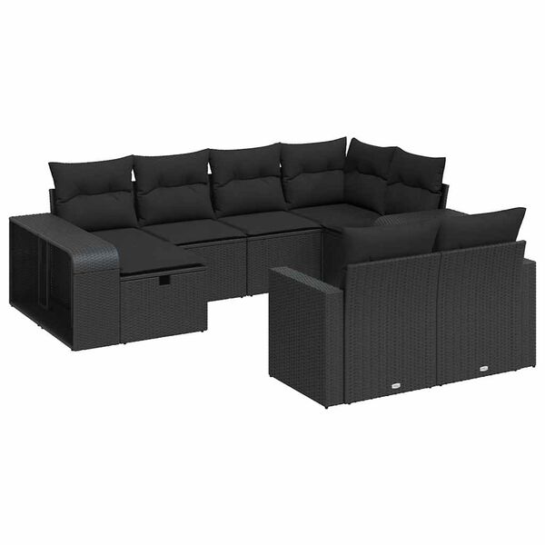 vidaXL Set Divani da Giardino 10pz con Cuscini in Polyrattan Nero