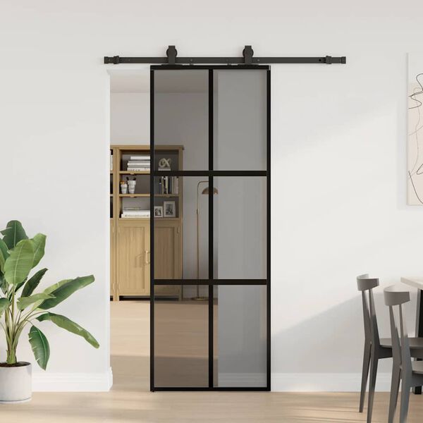 vidaXL Porta Scorrevole Set Ferramenta Nera 76x205 cm Vetro Temperato