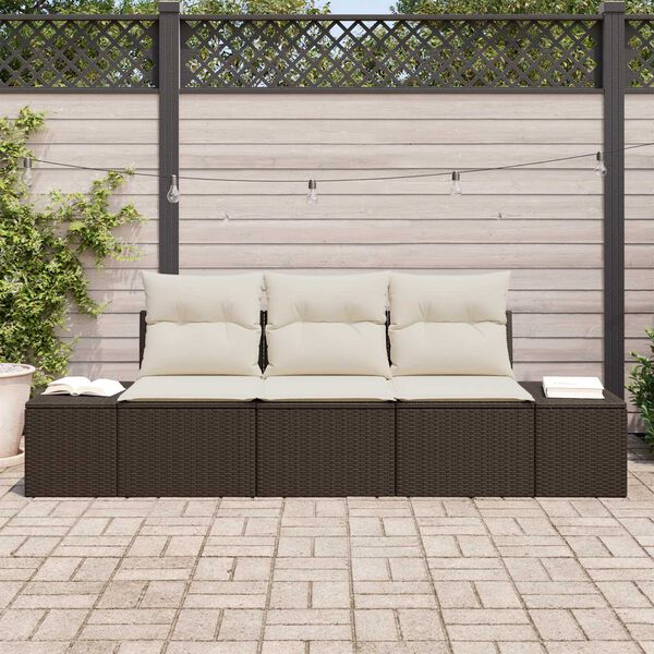 vidaXL Set di divani con cuscino 3 pcs Marrone polyrattan