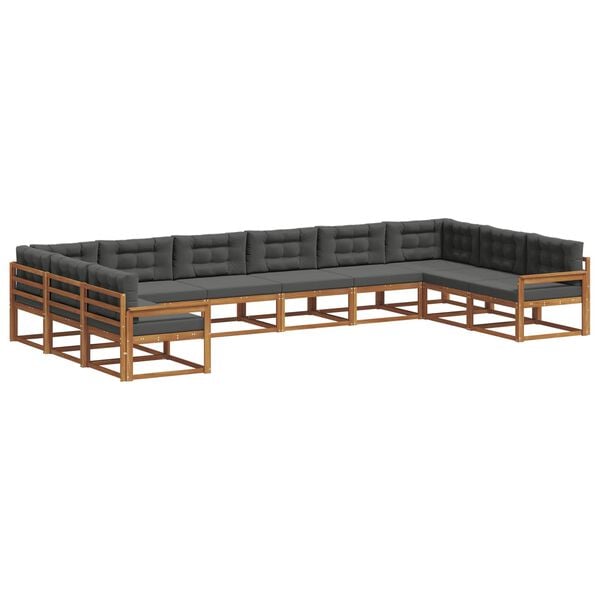 vidaXL Set di divani da esterno 10 pcs Naturale e Antracite