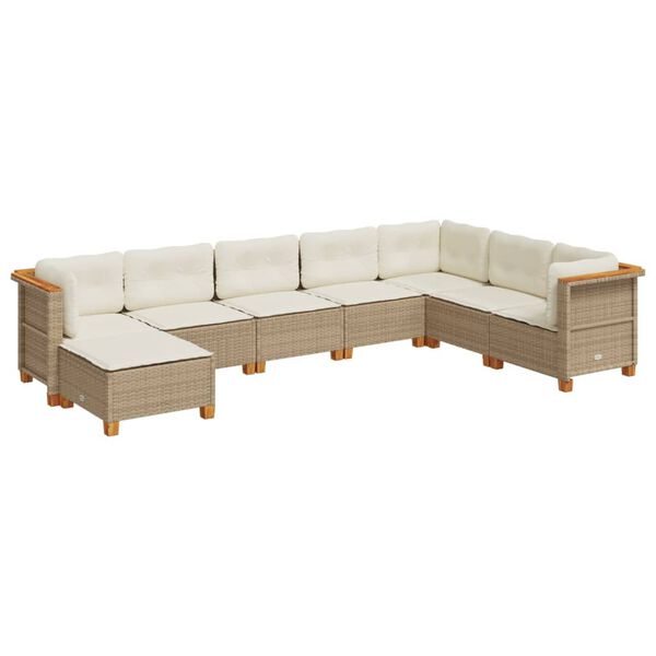 vidaXL Set Divano da Giardino 8 pz con Cuscini Beige in Polyrattan