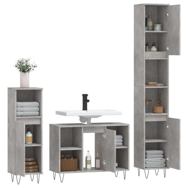 vidaXL Set Mobili da Bagno 3 pz Grigio Cemento in Legno Multistrato