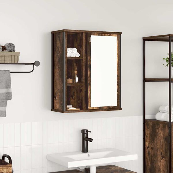 vidaXL Pensile da Bagno con Specchio Rovere Fumo 50x21x60 cm