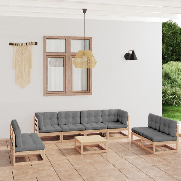 vidaXL Set Divani da Giardino 9 pz con Cuscini Legno Massello di Pino