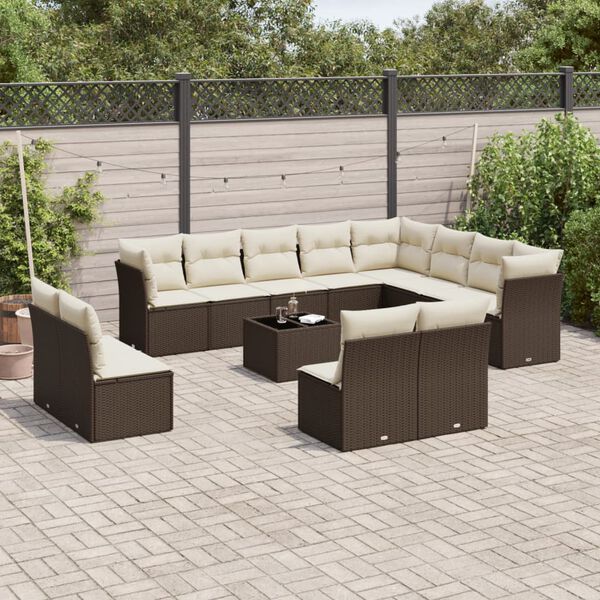 vidaXL Set Divani da Giardino 13 pz con Cuscini Marrone in Polyrattan