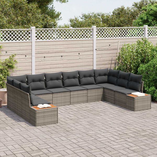 vidaXL Set Divano da Giardino con cuscino 10 pcs Grigio Poly Rattan
