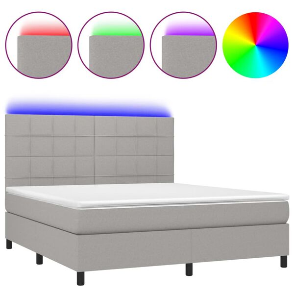 vidaXL Letto a Molle Materasso e LED Grigio Chiaro 160x200 cm Tessuto