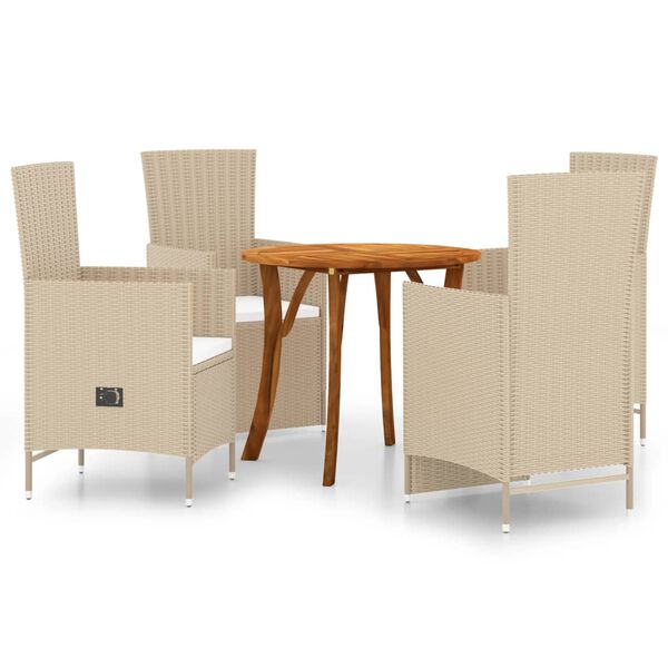 vidaXL Set Mobili da Pranzo per Giardino 5 pz Beige