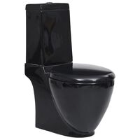 vidaXL Vaso WC in Ceramica da Bagno Rotondo Base con Scarico Nero