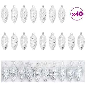 vidaXL Palla di pino di Natale 40 pz Argento 4 x 9 cm Plastica