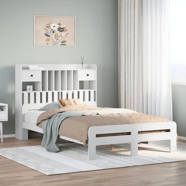 vidaXL Letto Libreria senza Materasso Bianco 135x190 cm Legno di Pino
