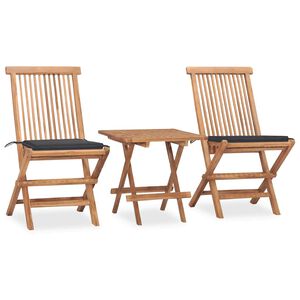 vidaXL Set da Pranzo Giardino Pieghevole 3 pz Cuscino Massello di Teak