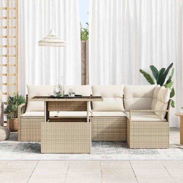 vidaXL Set Divano da Giardino 6 pcs Beige e Crema polyrattan