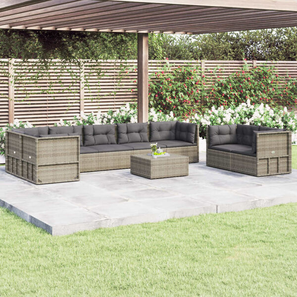 vidaXL Set Divani da Giardino 8 pz con Cuscini in Polyrattan Grigio