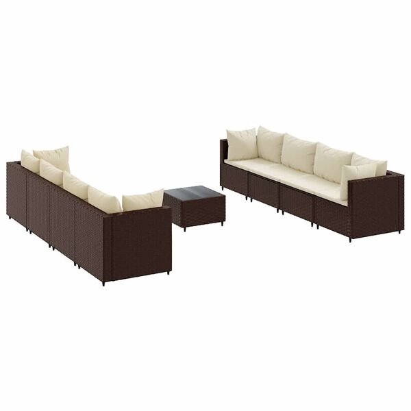 vidaXL Set Divani da Giardino 9 pz con Cuscini in Polyrattan Marrone
