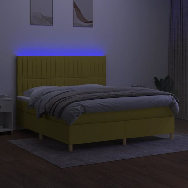vidaXL Letto a Molle con Materasso e LED Verde 180x200 cm in Tessuto
