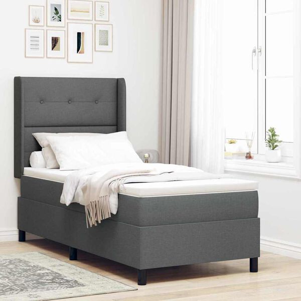 vidaXL Letto a molle con materasso Grigio scuro 90 x 190 cm Tessuto