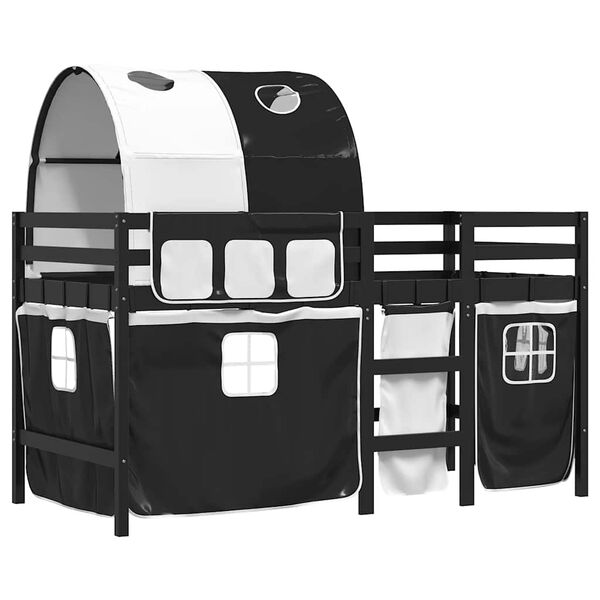 vidaXL Letto a Soppalco con Tunnel Bambini Bianco e Nero 90x200cm Pino
