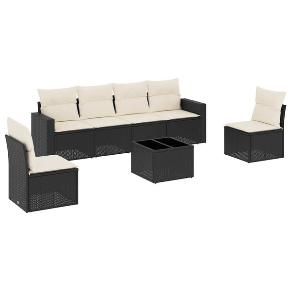 vidaXL Set Divani da Giardino con Cuscini 7pz Nero Polyrattan