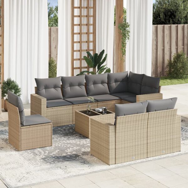 vidaXL Set Divano da Giardino 9 pz con Cuscini Beige in Polyrattan