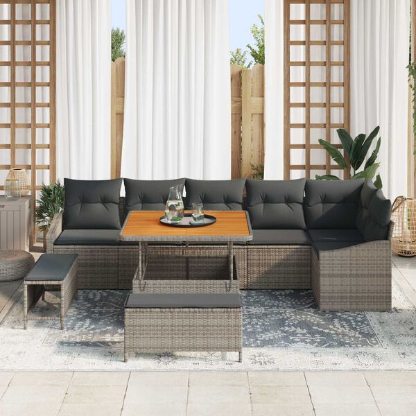 vidaXL Set Divano da Giardino con cuscino 9 pcs Grigio Poly Rattan