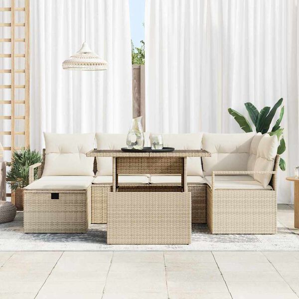 vidaXL Set Divano da Giardino con cuscino 7 pcs Beige Poly Rattan