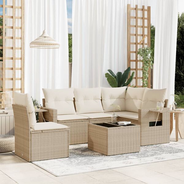 vidaXL Set Divano da Giardino 6 pz con Cuscini Beige in Polyrattan