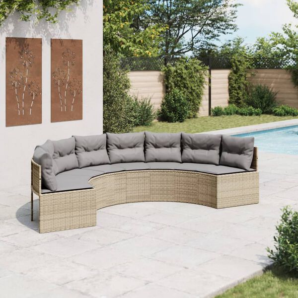 vidaXL Divano da Giardino con Cuscini Semicircolare Beige Polyrattan