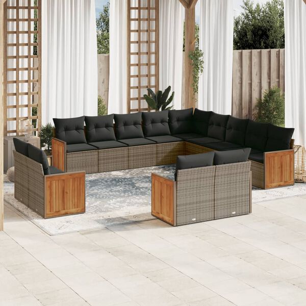 vidaXL Set Divani da Giardino 13 pz con Cuscini Grigio in Polyrattan