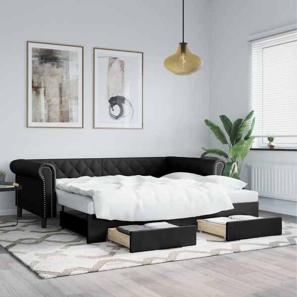 vidaXL Divano Letto Estraibile con Cassetti Nero 90x200 cm Similpelle