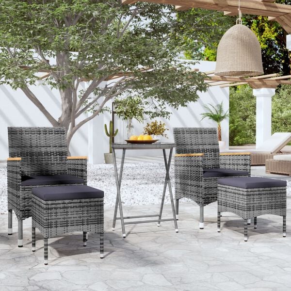 vidaXL Set Bistrot da Giardino 5pz Polyrattan e Vetro Temperato Grigio