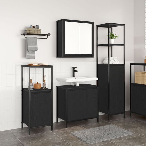 vidaXL Set di mobili per il bagno 3 pcs Rovere Nero Legno multistrato
