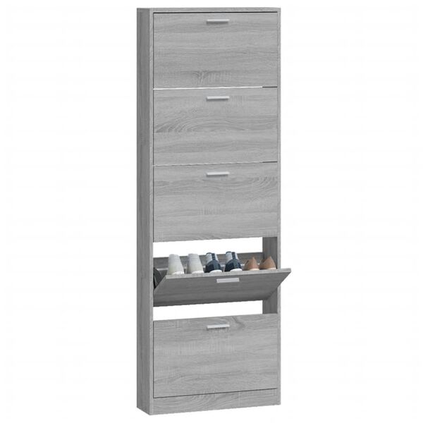 vidaXL Scarpiera Grigio Sonoma 59x17x169 cm in Legno Multistrato