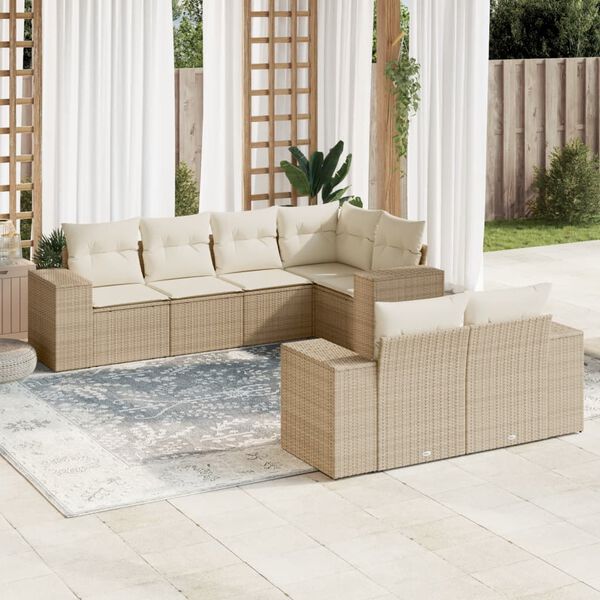 vidaXL Set Divani da Giardino 7 pz con Cuscini Beige in Polyrattan