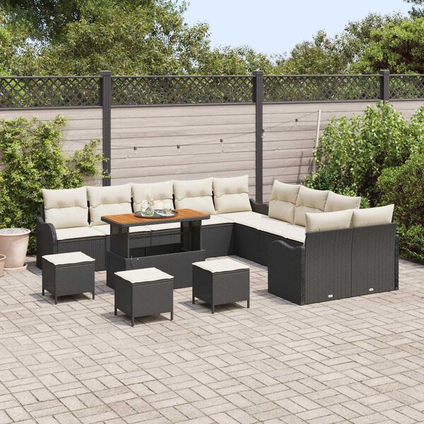 vidaXL Set Divano da Giardino 14 pcs Nero polyrattan