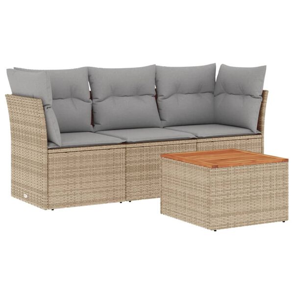 vidaXL Set Divano da Giardino 4 pz con Cuscini Beige in Polyrattan