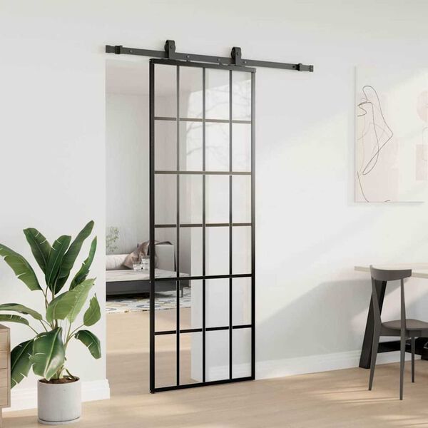vidaXL Porta Scorrevole con Ferramenta Nera 76x205 cm in Vetro ESG