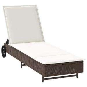 vidaXL Lettino Prendisole con Ruote e Cuscino in Polyrattan Marrone