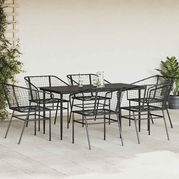 vidaXL Set Pranzo da Giardino 7 pz Nero Polyrattan Vetro