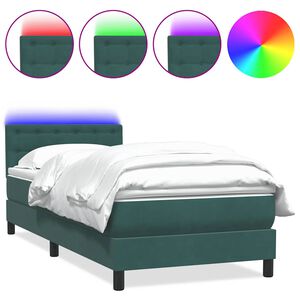 vidaXL Letto a Molle con Materasso e LED Verde Scuro 80x220 cm Velluto