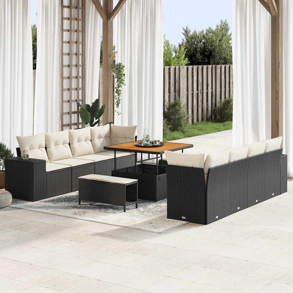 vidaXL Set Divano da Giardino 11 pcs Nero e Crema polyrattan