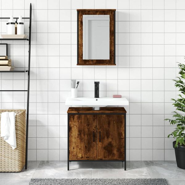 vidaXL Set Mobili da Bagno 2 pz Rovere Fumo in Legno Multistrato