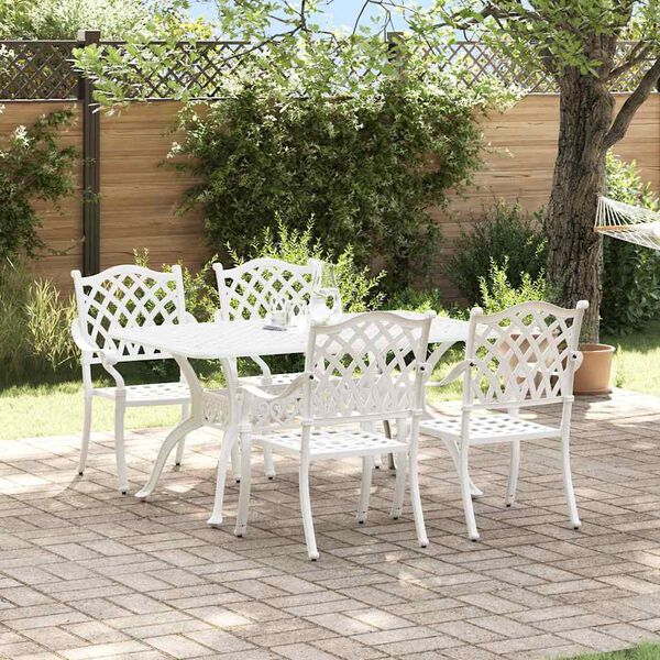 vidaXL Set da Pranzo per Giardino 5 pcs Bianco Alluminio
